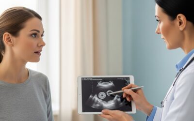 Врач показывает пациентке миому